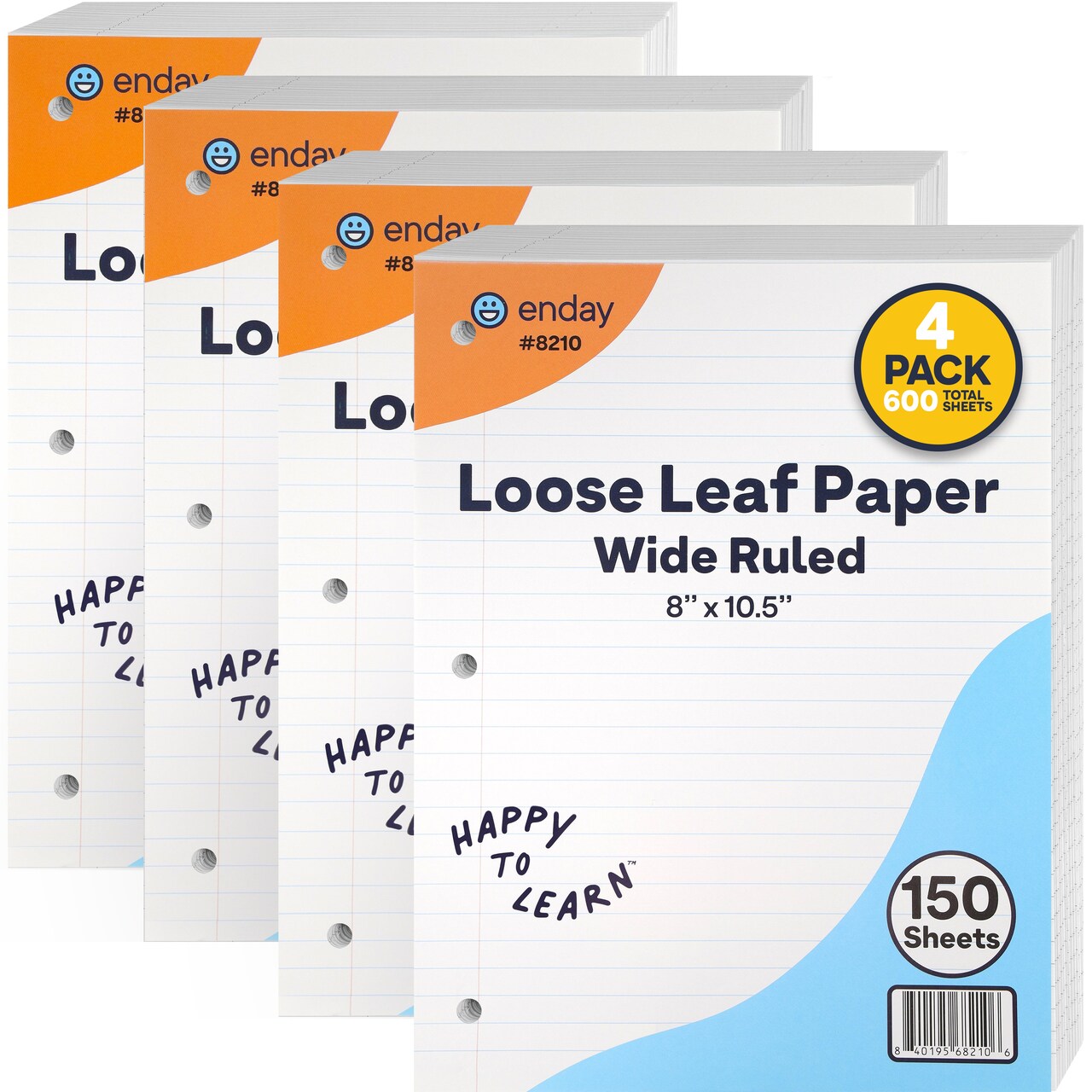 Loose Leaf Paper , 8" x 10.5" Filler Paper White, 3 Hole Punched Binder Paper for 3 Ring Binders, 150 Sheets Per Pack - Enday